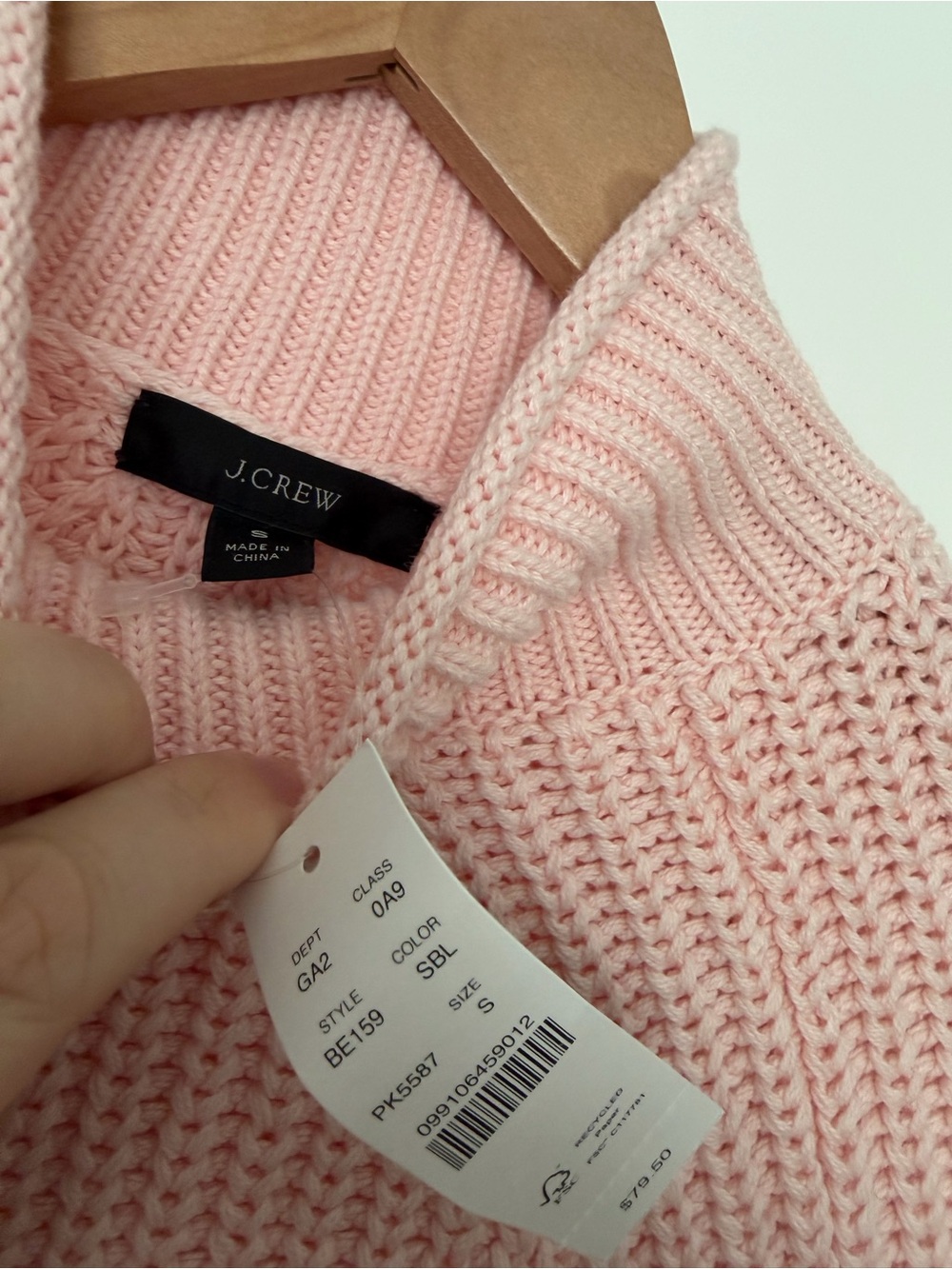 NWT J. Crew Funnel Neck Sweater Ballerina Slipper Baby Pink 100% Cotton Small - Picture 7 of 9